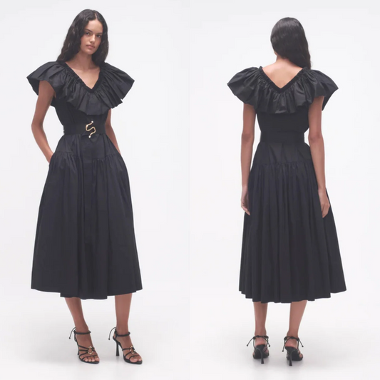 AJE Alma Bubble Frill Midi Black - Size 14